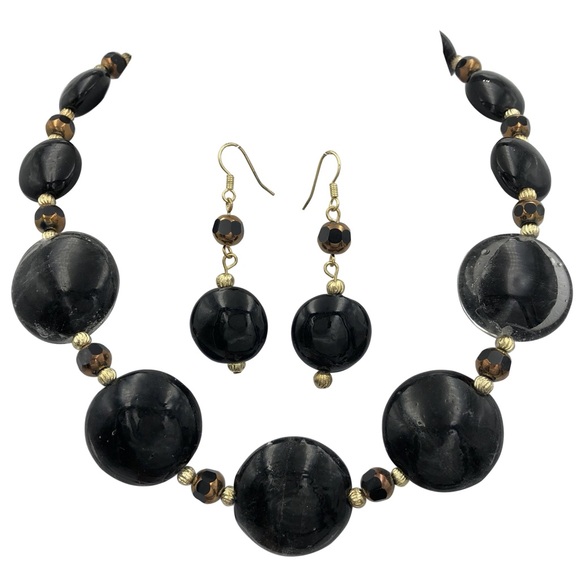 Chunky Black Necklace Earrings Set - Picture 1 of 3